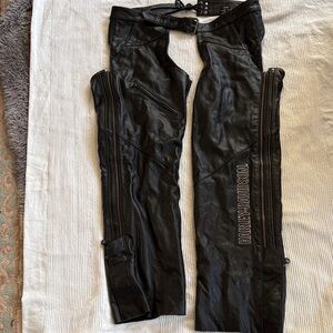 Harley-Davidson Black Leather Zip-Front Motorcycle Chaps